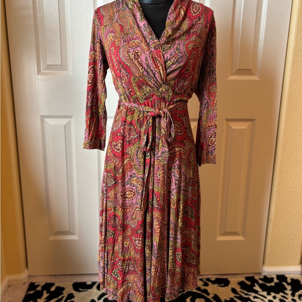 Maeve Pink and Orange Wrap Sundress with Cowl Neck